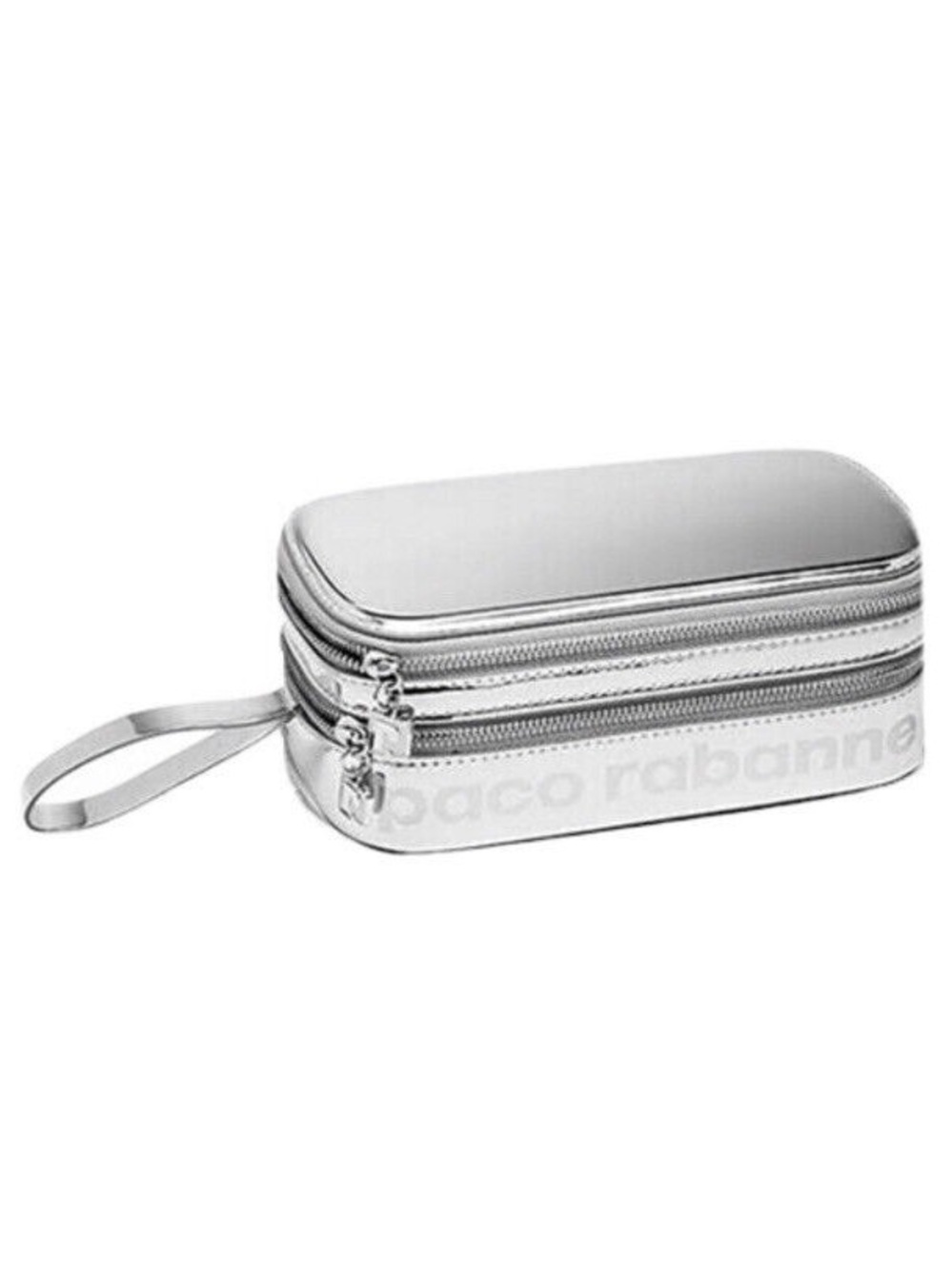 Paco Rabanne Metallic Silver Double-Zip Wristlet Vanity Case
